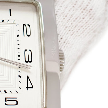 腕時計 エルメス HERMES Hウォッチ TGM HH2.810 自動巻き メンズ H型 デイト シルバー ギョーシェ アラビア スクエア