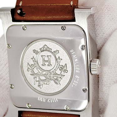 腕時計 エルメス HERMES Hウォッチ TGM HH2.810 自動巻き メンズ H型 デイト シルバー ギョーシェ アラビア スクエア