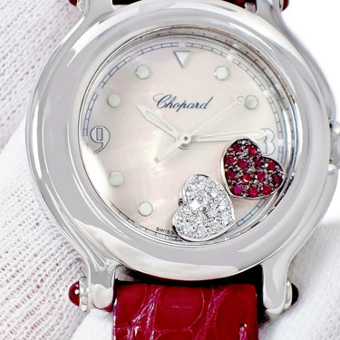 腕時計 ショパール CHOPARD ハッピースポーツ 27/8238-21 クオーツ レディース 純正ダイヤ&ルビー ピンク シェル ムービングハート