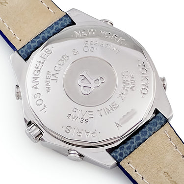腕時計 ジェイコブ JACOB&CO 5タイムゾーン 47mm ワールドマップ JC-124D クオーツ メンズ 純正ダイヤ パヴェ シェル 青 GMT デイト