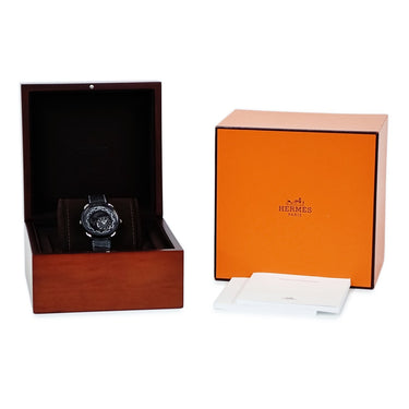 腕時計 エルメス HERMES アルソー ル タン ヴォヤジャー AR10.741.330 自動巻き メンズ Pt950×チタン プラチナ コンビ 黒 GMT