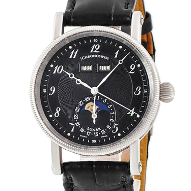 腕時計 クロノスイス CHRONOSWISS カイロス ルナ CH9323 自動巻き メンズ 黒 ギョーシェ トリプルカレンダー アラビア コインエッジ