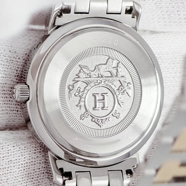 腕時計 エルメス HERMES クリッパー CL4.220 クオーツ レディース ホワイト デイト アラビア Hマークブレス
