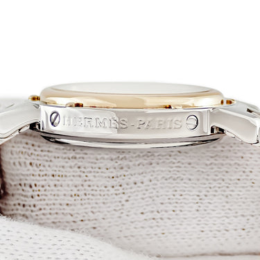 腕時計 エルメス HERMES クリッパー CL4.220 クオーツ レディース ベージュ クリーム デイト アラビア Hマークブレス