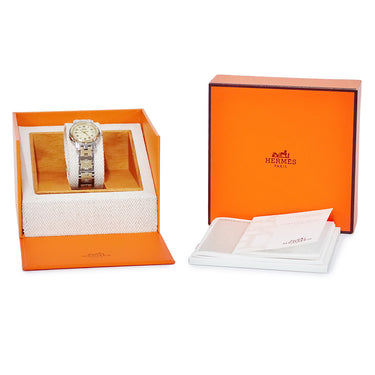 腕時計 エルメス HERMES クリッパー CL4.220 クオーツ レディース ベージュ クリーム デイト アラビア Hマークブレス