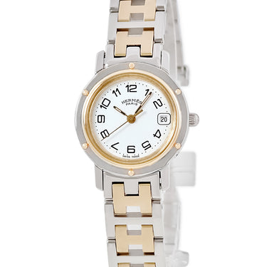 腕時計 エルメス HERMES クリッパー CL4.220 CL4.220.130/3752 クオーツ レディース ホワイト デイト アラビア Hマークブレス