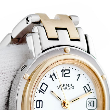 腕時計 エルメス HERMES クリッパー CL4.220 CL4.220.130/3752 クオーツ レディース ホワイト デイト アラビア Hマークブレス