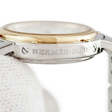 腕時計 エルメス HERMES クリッパー CL4.220 CL4.220.130/3752 クオーツ レディース ホワイト デイト アラビア Hマークブレス