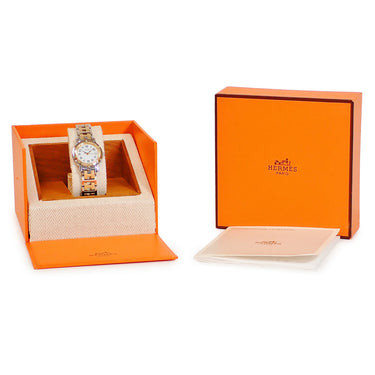 腕時計 エルメス HERMES クリッパー CL4.220 クオーツ レディース ホワイト デイト アラビア Hマークブレス