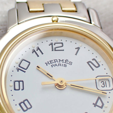 腕時計 エルメス HERMES クリッパー CL4.220 クオーツ レディース ホワイト デイト アラビア Hマークブレス