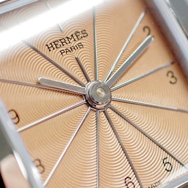 腕時計 エルメス HERMES Hウォッチ PM HH1.210 クオーツ レディース サーモン ピンク オレンジ アラビア スクエア H型