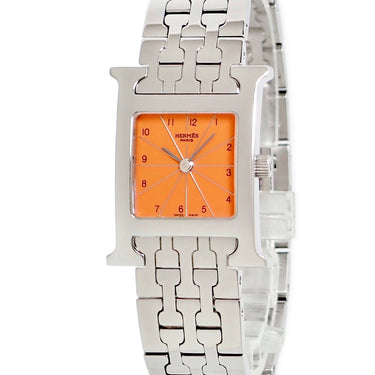 腕時計 エルメス HERMES Hウォッチ PM HH1.210 クオーツ レディース オレンジ 橙 アラビア スクエア H型 カジュアル