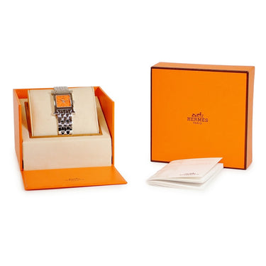 腕時計 エルメス HERMES Hウォッチ PM HH1.210 クオーツ レディース オレンジ 橙 アラビア スクエア H型 カジュアル
