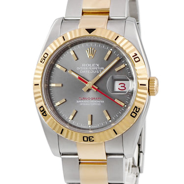 腕時計 ロレックス ROLEX デイトジャスト 36 ターノグラフ 116263 自動巻き メンズ F番 K18YG×SS コンビ バー 回転ベゼル 赤針