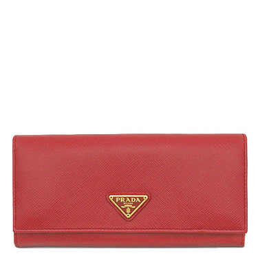 プラダ PRADA トライアングル ロゴ 1MH132 FUOCO レザー サフィアーノレザー 長財布 ゴールド金具 赤 フォーコ 二つ折り 三角ロゴ