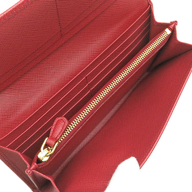 プラダ PRADA トライアングル ロゴ 1MH132 FUOCO レザー サフィアーノレザー 長財布 ゴールド金具 赤 フォーコ 二つ折り 三角ロゴ