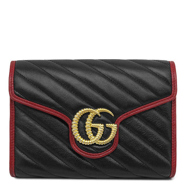 グッチ GUCCI ロゴ チェーンウォレット 573807 ブラック×レッド レザー ショルダーバッグ ヴィンテージ金具 GG
