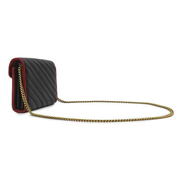 グッチ GUCCI ロゴ チェーンウォレット 573807 ブラック×レッド レザー ショルダーバッグ ヴィンテージ金具 GG