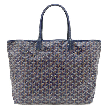 ゴヤール GOYARD サンルイPM ネイビーブルー PVCコーティングキャンバス ゴヤールディンキャンバス シュヴロッシュカーフスキン トートバッグ シルバー金具 リバーシブル ヘリンボーン