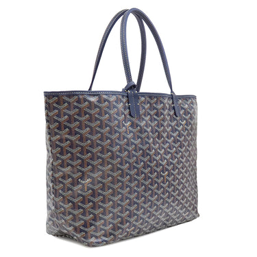 ゴヤール GOYARD サンルイPM ネイビーブルー PVCコーティングキャンバス ゴヤールディンキャンバス シュヴロッシュカーフスキン トートバッグ シルバー金具 リバーシブル ヘリンボーン