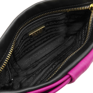 プラダ PRADA バンドリヤー リボンモチーフ BT0685 NERO×DALIA ラムスキン ナッパレザー 2WAYバッグ ゴールド金具 ポーチ ショルダー 黒 ピンク
