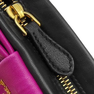 プラダ PRADA バンドリヤー リボンモチーフ BT0685 NERO×DALIA ラムスキン ナッパレザー 2WAYバッグ ゴールド金具 ポーチ ショルダー 黒 ピンク