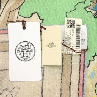 エルメス HERMES カレ140 カレジェアン H244098S ナチュラル×ヴェール×ジョーヌ カシミヤ シルク ストール 未使用 【エルメス ロコモーション】