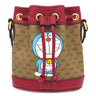 グッチ GUCCI ドラえもん コラボ ミニバケット 647801 ブラウン×レッド GGスプリームキャンバス レザー ショルダーバッグ ゴールド金具 茶 赤 巾着バッグ