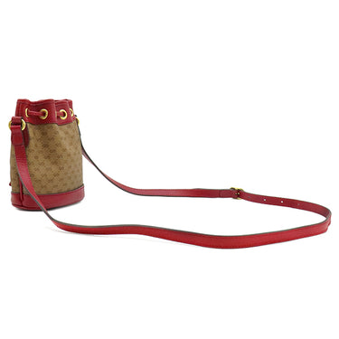 グッチ GUCCI ドラえもん コラボ ミニバケット 647801 ブラウン×レッド GGスプリームキャンバス レザー ショルダーバッグ ゴールド金具 茶 赤 巾着バッグ