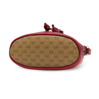 グッチ GUCCI ドラえもん コラボ ミニバケット 647801 ブラウン×レッド GGスプリームキャンバス レザー ショルダーバッグ ゴールド金具 茶 赤 巾着バッグ
