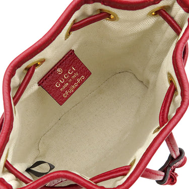 グッチ GUCCI ドラえもん コラボ ミニバケット 647801 ブラウン×レッド GGスプリームキャンバス レザー ショルダーバッグ ゴールド金具 茶 赤 巾着バッグ