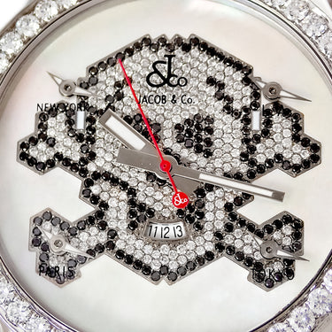 腕時計 ジェイコブ JACOB&CO 5タイムゾーン 47mm スカル JC-SKULL7D クオーツ メンズ 純正ダイヤ パヴェ シェル GMT 骸骨 ドクロ