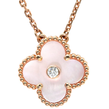 ヴァンクリーフアーペル Van Cleef & Arpels ヴィンテージ アルハンブラ VCARPMOP00 ピンクXローズゴールド K18PG ダイヤモンド ピンクマザーオブパール ネックレス 2025年ホリデー限定 ピンクシェル 1Pダイヤ 18K