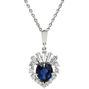 ミキモト MIKIMOTO サファイア ダイヤ ハートペンダント ブルー×プラチナシルバー Pt900 サファイア ダイヤモンド ネックレス MIKIMOTO PT 他社製ネックレス