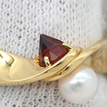 タサキ TASAKI リファインド リベリオン レッド×パールホワイト×イエローゴールド K18YG パール ガーネット リング 指輪 TASAKI ガーネット 真珠 1P 750 18K 18金 YG 10.5号