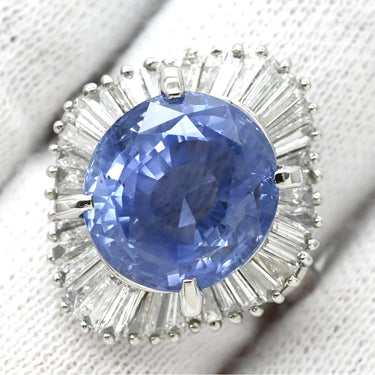 ノンブランド NON BRAND ブルーサファイア 10.0ct ダイヤ ブルー×プラチナシルバー Pt900 サファイア ダイヤモンド リング 指輪 大粒 青 プラチナ900 オーバル スリランカ産 コーンフラワー テーパー 14号