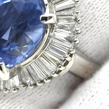 ノンブランド NON BRAND ブルーサファイア 10.0ct ダイヤ ブルー×プラチナシルバー Pt900 サファイア ダイヤモンド リング 指輪 大粒 青 プラチナ900 オーバル スリランカ産 コーンフラワー テーパー 14号
