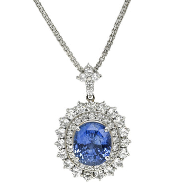 ノンブランド NON BRAND サファイア 7.535ct ダイヤペンダント ブルー×プラチナシルバー Pt900 サファイア ダイヤモンド Pt850(チェーン) ネックレス 青 ブルー 大粒 プラチナ900 クッションミックスカット