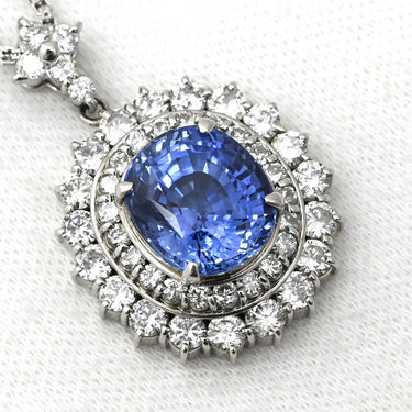 ノンブランド NON BRAND サファイア 7.535ct ダイヤペンダント ブルー×プラチナシルバー Pt900 サファイア ダイヤモンド Pt850(チェーン) ネックレス 青 ブルー 大粒 プラチナ900 クッションミックスカット