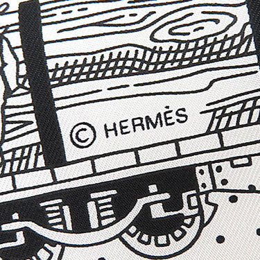 エルメス HERMES カレ55 CARRE H044047S ホワイト×ブラック×オレンジ シルク スカーフ 【All Aboard!/オール アボード！】
