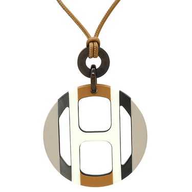 エルメス HERMES Hエキップ H057087FL01 サーブル バッファローホーン レザー ラッカー ネックレス シルバー金具 茶 白 ベージュ