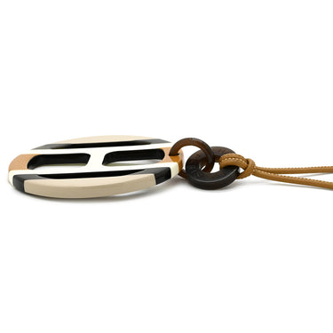 エルメス HERMES Hエキップ H057087FL01 サーブル バッファローホーン レザー ラッカー ネックレス シルバー金具 茶 白 ベージュ