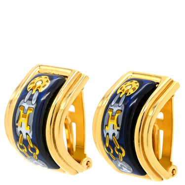 エルメス HERMES エマイユ ネイビー×マルチカラー GP 七宝焼き イヤリング ゴールド金具 七宝 紺 GP