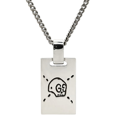 グッチ GUCCI ゴースト 455315 シルバー シルバー925 ネックレス AG925 SV925 スカル GG プレート スクエア