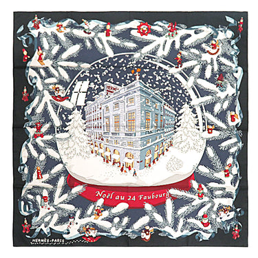 エルメス HERMES カレ90 ブラック×ネイビー×マルチカラー シルク スカーフ 【NOEL AU 24 FAUBOURG/フォーブル24番地のクリスマス】