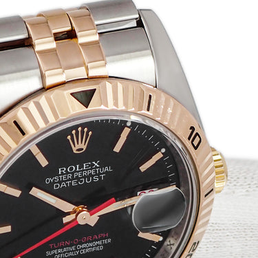 腕時計 ロレックス ROLEX デイトジャスト ターノグラフ 116261 自動巻き メンズ F番 K18エバーローズゴールド×SS コンビ 黒 バー