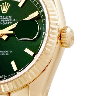 腕時計 ロレックス ROLEX デイデイト 36 118238 自動巻き メンズ メーカーOH済 G番 K18YG無垢 グリーン フルーテッドベゼル