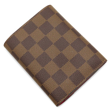ルイヴィトン LOUIS VUITTON ポルトフォイユ ヴィクトリーヌ N41659 ダミエエベヌ×レッド ダミエキャンバス 三つ折り財布 ゴールド金具 コンパクト 刻印あり