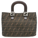 フェンディ FENDI ズッカ 26329 ブラウン×ダークブラウン キャンバス レザー ハンドバッグ シルバー金具 茶 FF