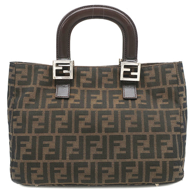 フェンディ FENDI ズッカ 26329 ブラウン×ダークブラウン キャンバス レザー ハンドバッグ シルバー金具 茶 FF